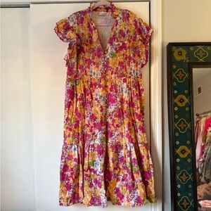 Chic Soul Floral Print Cotton Midi Dress